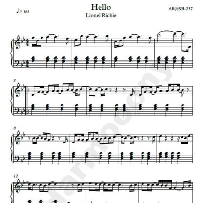 نت پیانو سلام لیونل ریچی hello lionel richie