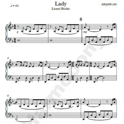 نت پیانو بانو لیونل ریچی نت lady lionel richie