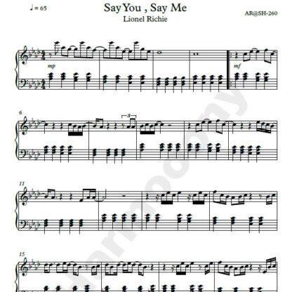 نت پیانو لیونل ریچی say you say me lionel richie