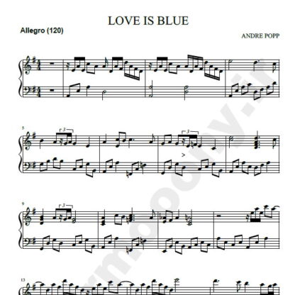 نت پیانو عشق آبی است Love is blue آندره پوپ
