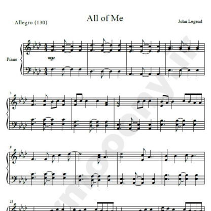 نت پیانو All Of Me John Legend