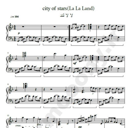 نت پیانو لا لا لند جاستین هورویتز city of stars la la land