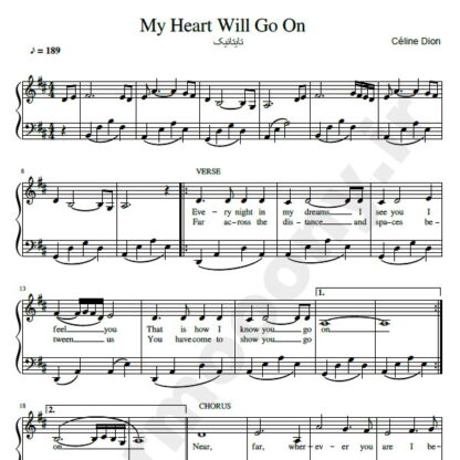 نت پیانو تایتانیک سلین دیون my heart will go on Celine Dion