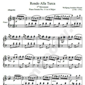 نت پیانو مارش ترکی موتزارت Rondo Alla Turca Turkish March mozart