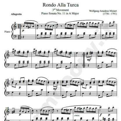 نت پیانو مارش ترکی موتزارت Rondo Alla Turca Turkish March mozart