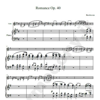 نت پیانو و ویولون رومانس بتهوون Romance Op. 40 Beethoven piano and violin