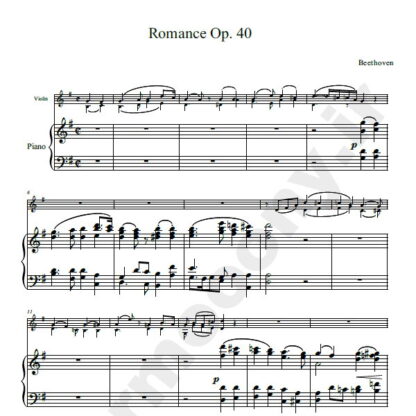 نت پیانو و ویولون رومانس بتهوون Romance Op. 40 Beethoven piano and violin