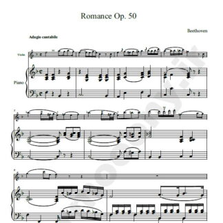 نت پیانو و ویولون رومانس بتهوون Romance Op. 50 Beethoven piano and