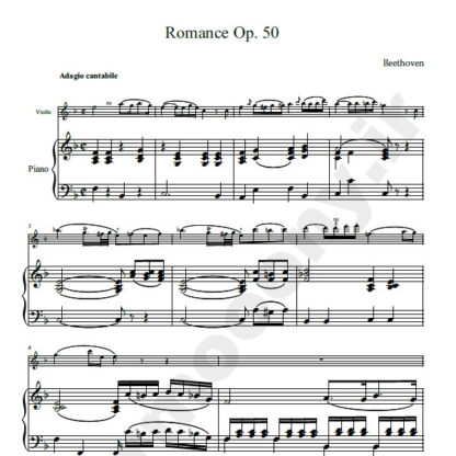 نت پیانو و ویولون رومانس بتهوون Romance Op. 50 Beethoven piano and