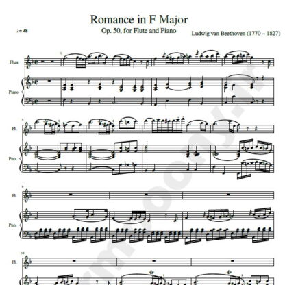 نت پیانو و فلوت رومانس بتهوون Romance Op. 50 Beethoven piano and