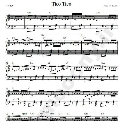 نت پیانو تیکو تیکو پاکو د لوسیا tico tico Paco De Lucia