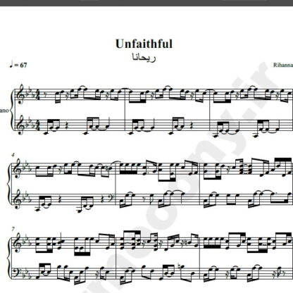 نت پیانو بی وفا ریحانا,نت پیانو unfaithful rihanna