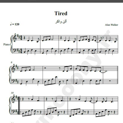نت پیانو tired alan walker