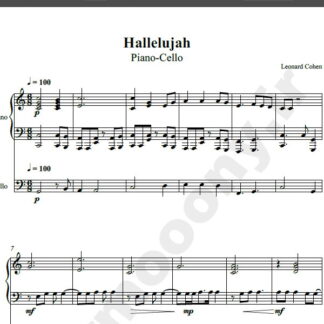 نت پیانو و سلو Hallelujah