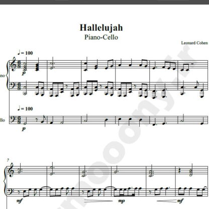 نت پیانو و سلو Hallelujah