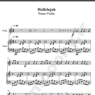 نت پیانو و ویولون Hallelujah