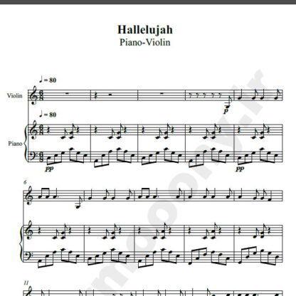 نت پیانو و ویولون Hallelujah