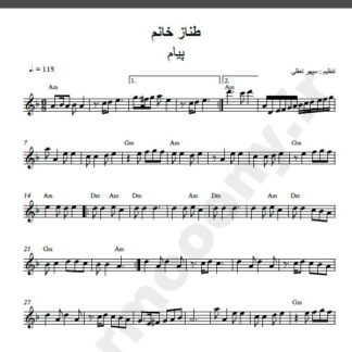 نت کیبورد آهنگ طناز خانم از پیام,نت آهنگ طناز خانم پیام برای کیبورد