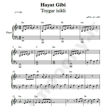 نت پیانو hayat gibi Toygar isikli