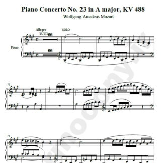 نت پیانو Piano Concerto No. 23 in A major KV 488 موتسارت