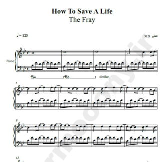 نت پیانو how to Save A Life The Fray