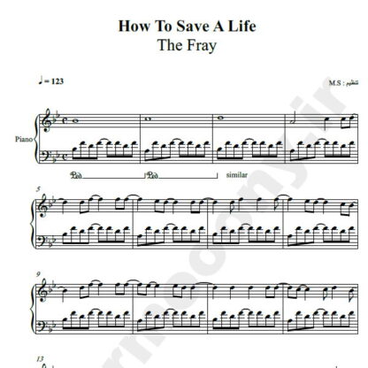 نت پیانو how to Save A Life The Fray