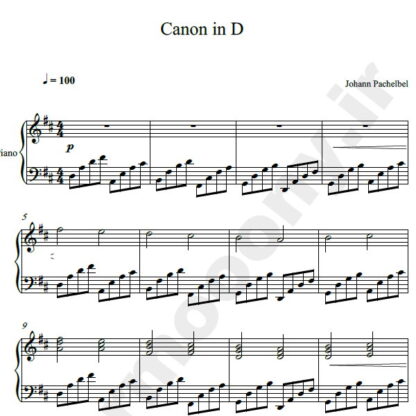 نت پیانو Johann Pachelbel Canon In D Major
