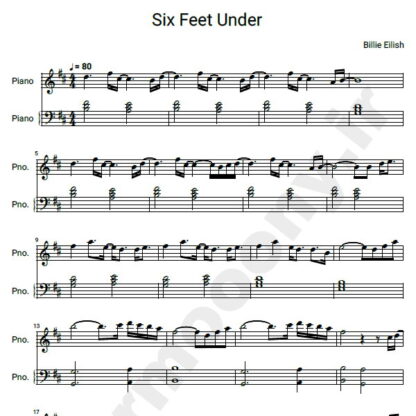 نت پیانو Six Feet Under Billie Eilish