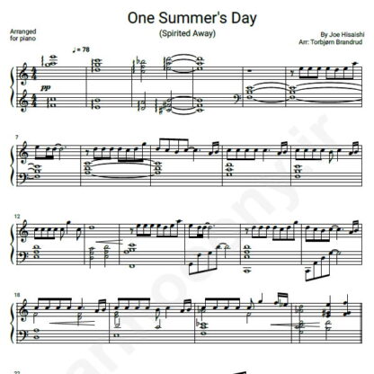 نت پیانو Joe Hisaishi One Summers Day