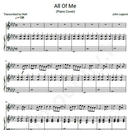نت پیانو John Legend all of me