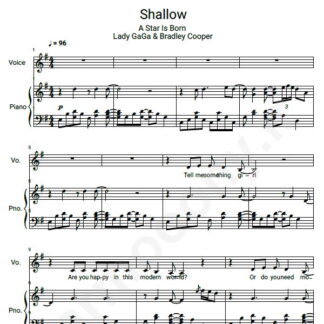 نت پیانو Lady GaGa Shallow
