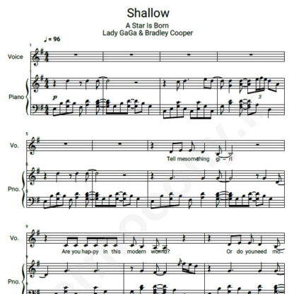 نت پیانو Lady GaGa Shallow
