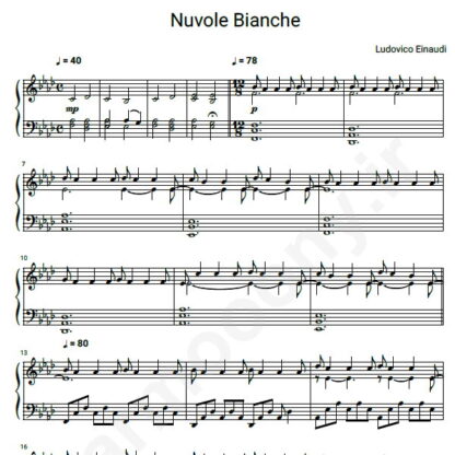 نت پیانو Ludovico Einaudi Nuvole Bianche