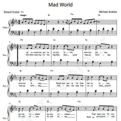 نت پیانو Michael Andrews and Gary Jules Mad World