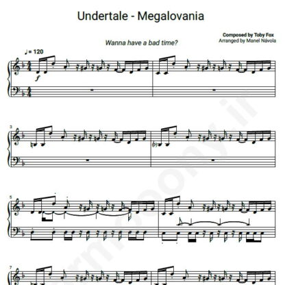 نت پیانو موسیقی بازی Undertale Megalovania