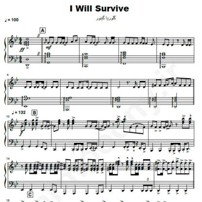 نت پیانو Gloria Gaynor I Will Survive
