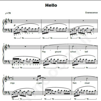 نت پیانو Evanescence Hello