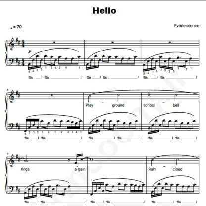 نت پیانو Evanescence Hello