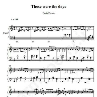 نت پیانو mary hopkin Those were the days
