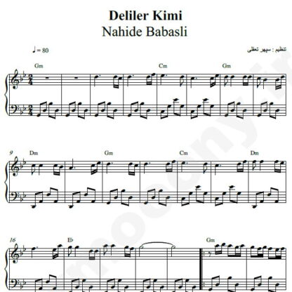 نت پیانو Nahide babasli Deliler Kimi