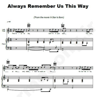 نت پیانو Always Remember Us This Way lady gaga