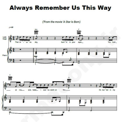 نت پیانو Always Remember Us This Way lady gaga