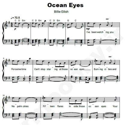 نت پیانو ocean billie elish