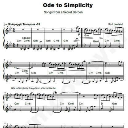 نت پیانو Ode to Simplicity secret garden