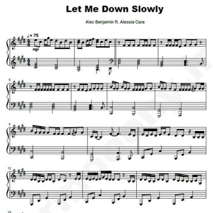 نت پیانو let me down slowly الک بنجامین