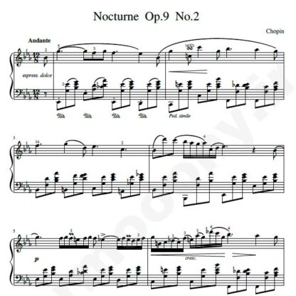نت پیانو Nocturne Opus 9 No. 2 E Flat Major شوپن