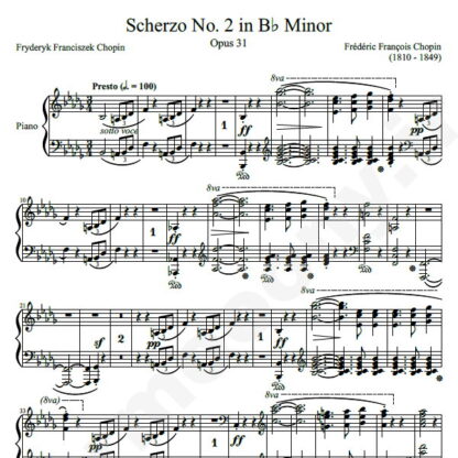 نت پیانو Scherzo No. 2 Opus 31 in B Minor شوپن