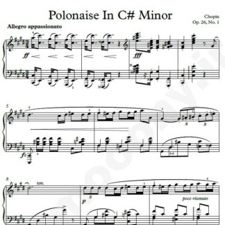 نت پیانو Chopin Polonaise In C♯ minor Opus26 No 1 شوپن