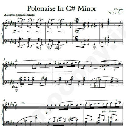 نت پیانو Chopin Polonaise In C♯ minor Opus26 No 1 شوپن