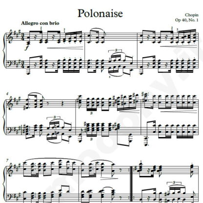 نت پیانو Chopin Polonaise Opus 40 No 1 In A Major
